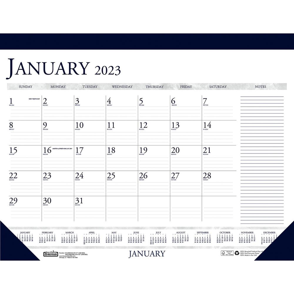 House of Doolittle Small Blocks 12-Month Desk Pad - Julian Dates - Monthly - 12 Month - January 2024 - December 2024 - 1 Month Single Page Layout - 18 1/2" x 13" Sheet Size - 1.50" x 1.88" Block - Des. Picture 1