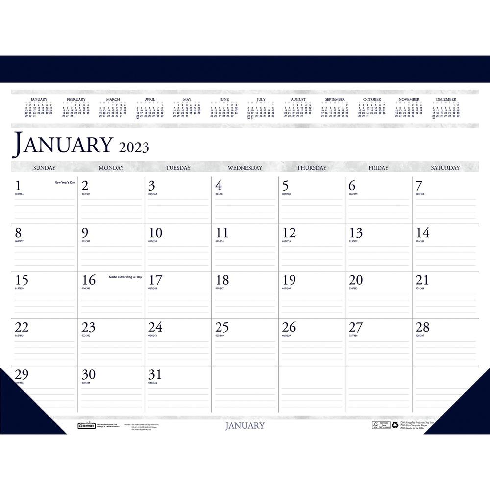 House of Doolittle Deep Blue Print 18.5" Desk Pad Calendar - Julian Dates - Monthly - 12 Month - January 2024 - December 2024 - 1 Month Single Page Layout - 18 1/2" x 13" White Sheet - 1.75" x 2.37" B. Picture 1