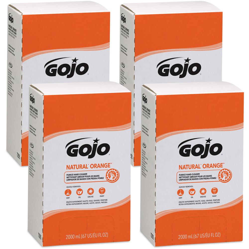 Gojo&reg; Natural Orange Pumice Hand Cleaner Refill - Orange Citrus ScentFor - 67.6 fl oz (2 L) - Dirt Remover, Grease Remover, Soilage Remover - Hand - Gray - 4 / Carton. Picture 1
