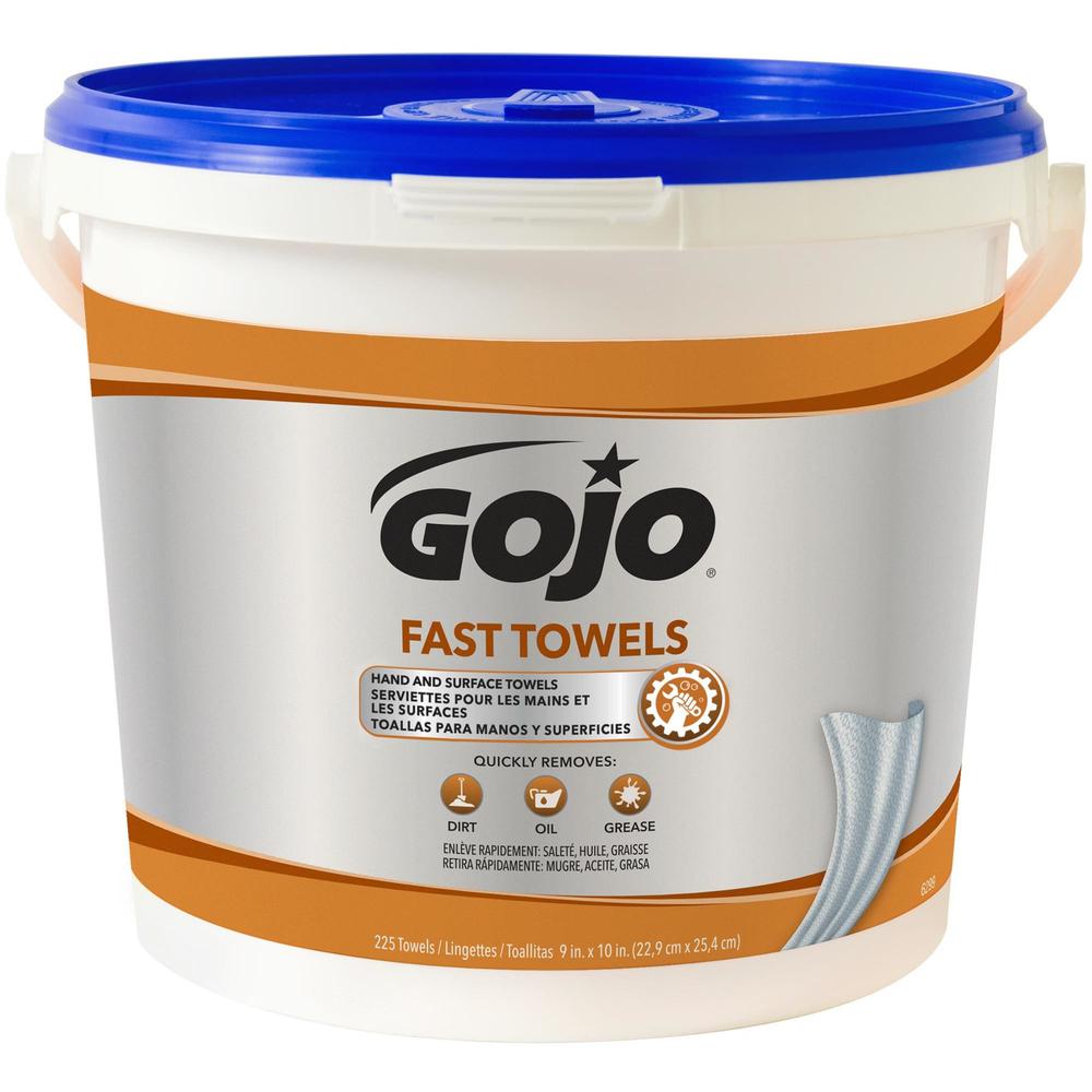 Gojo&reg; Fast Towels Hand/Surface Cleaner - 9" x 10" - White - Non-irritating, Pre-moistened, Disposable - For Hand - 225 / Each. Picture 1