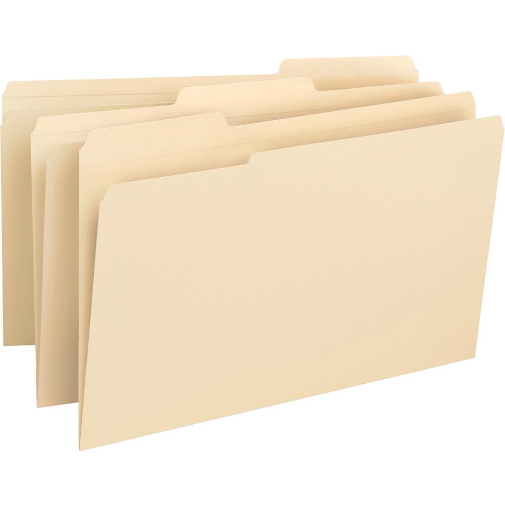 Business Source 1/3 Tab Cut Legal Recycled Top Tab File Folder - 8 1/2" x 14" - 3/4" Expansion - Top Tab Location - Assorted Position Tab Position - Manila - 10% Recycled - 50 / Box. The main picture.