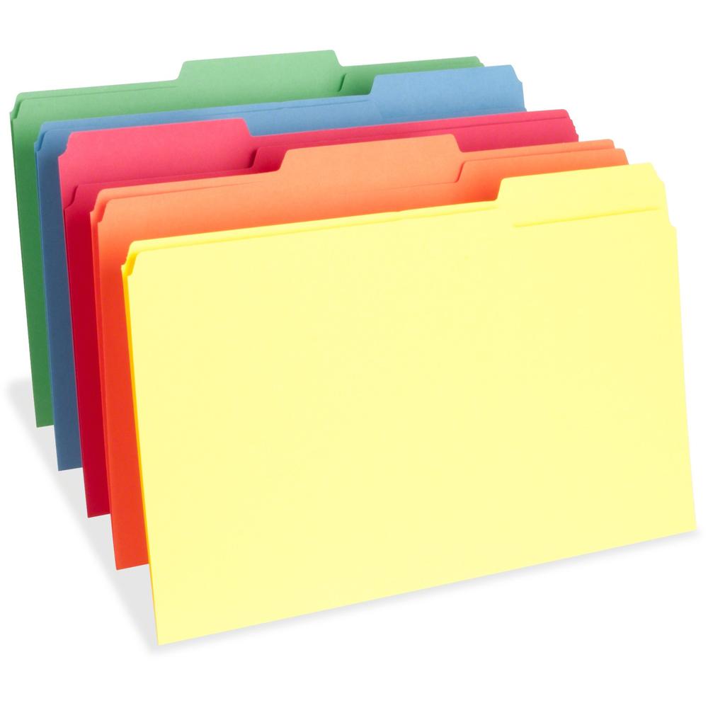 Business Source 1/3 Tab Cut Legal Recycled Top Tab File Folder - 8 1/2" x 14" - 3/4" Expansion - Top Tab Location - Assorted Position Tab Position - Assorted - 10% Recycled - 100 / Box. Picture 1