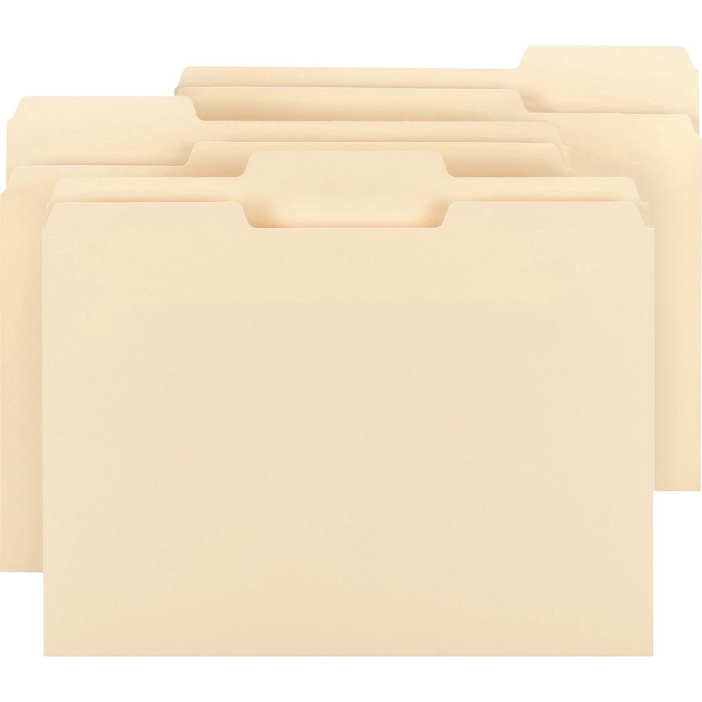 Business Source 1/3 Tab Cut Letter Recycled Top Tab File Folder - 8 1/2" x 11" - 3/4" Expansion - Top Tab Location - Assorted Position Tab Position - Manila - 10% Recycled - 150 / Box. Picture 1