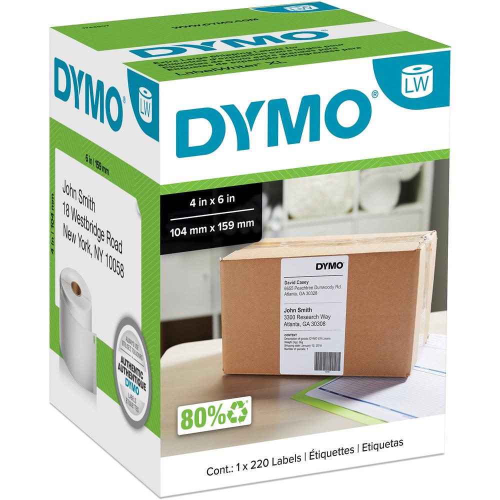 Dymo LabelWriter 4XL Extra Large Shipping Labels - 4" x 6" Length - Rectangle - Thermal Transfer - White - 220 / Roll - 220 Box. Picture 1