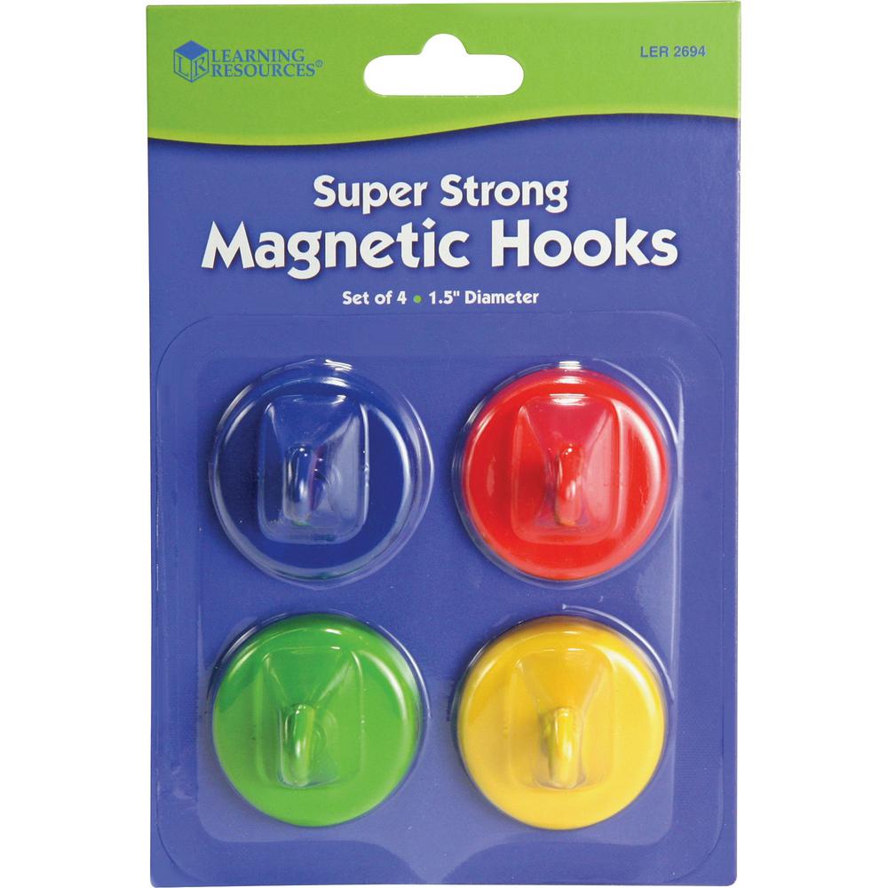 Learning Resources Super Strong Magnetic Hooks Set - for Pocket Chart, Flip Book, Hall Pass, Decoration - Metal - Red, Blue, Green, Yellow - 4 / Pack. Picture 1