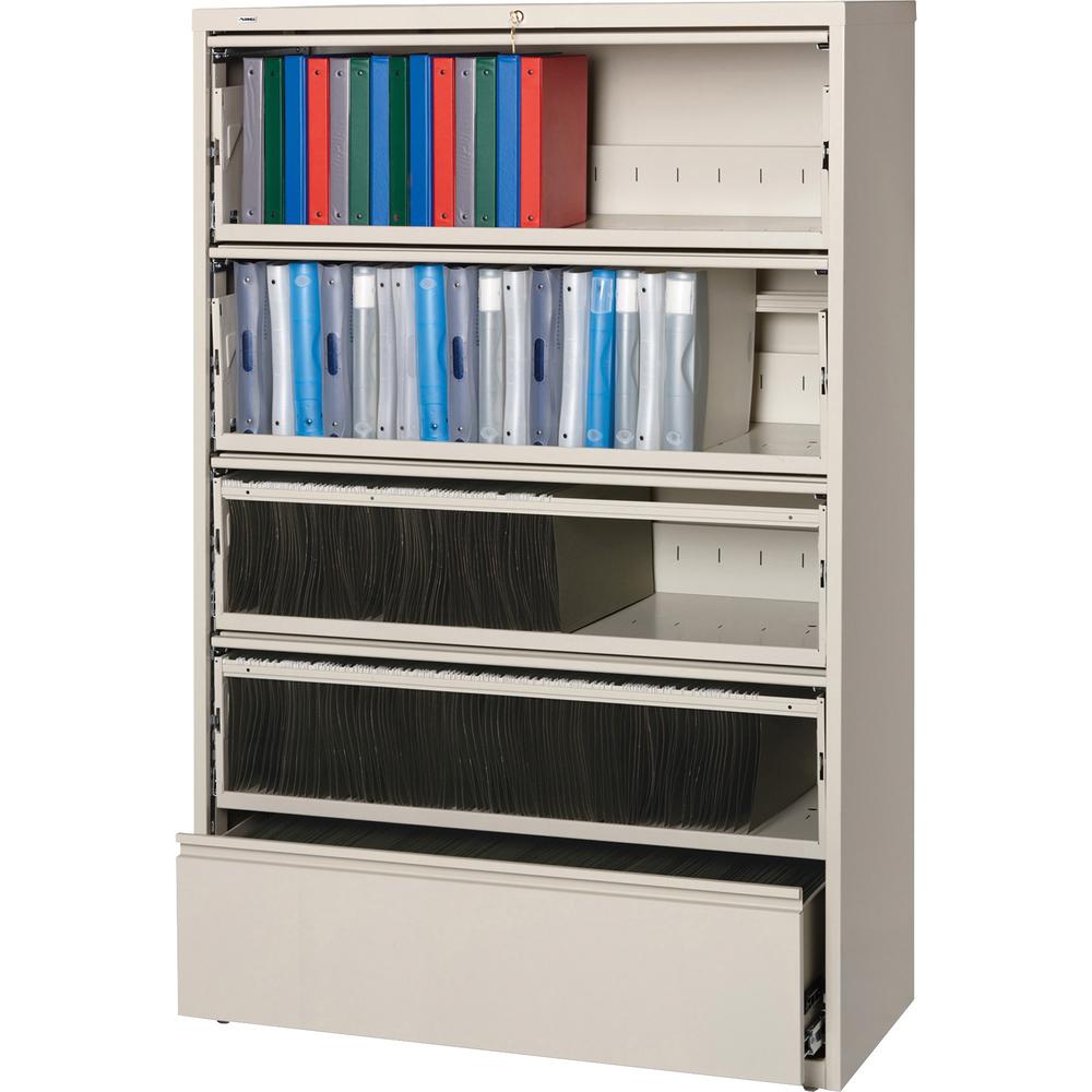 Lorell Fortress Lateral File with Roll-Out Shelf - 42" x 18.6" x 68.8" - 5 x Drawer(s) for File - Legal, Letter, A4 - Recessed Handle, Ball-bearing Suspension, Leveling Glide, Heavy Duty, Interlocking. Picture 1