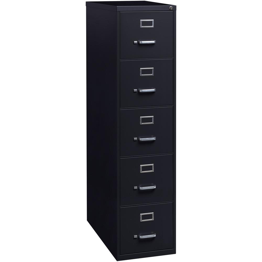 Lorell Fortress Series 26-1/2" Commercial-Grade Vertical File Cabinet - 15" x 26.5" x 61.6" - 5 x Drawer(s) for File - Letter - Vertical - Heavy Duty, Security Lock, Ball-bearing Suspension - Black - . Picture 1