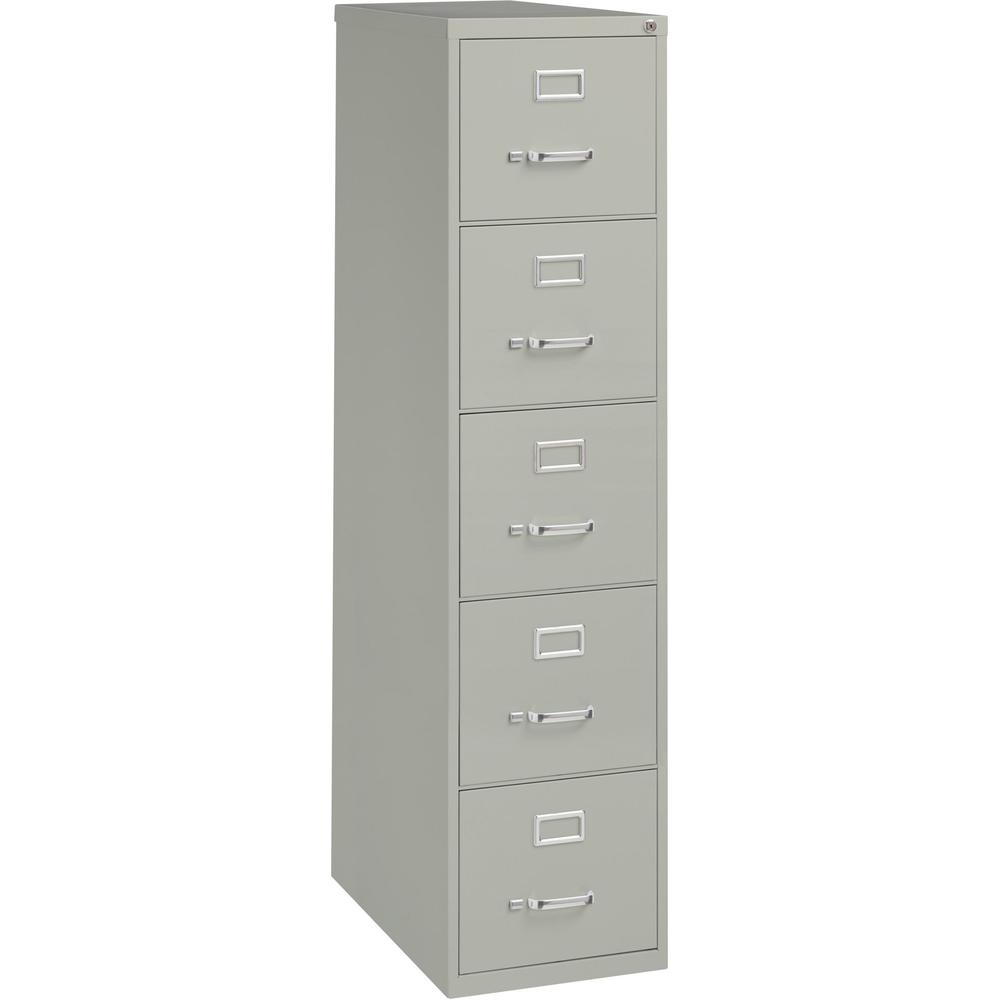 Lorell Commercial Grade Vertical File Cabinet - 5-Drawer - 15" x 26.5" x 61" - 5 x Drawer(s) for File - Letter - Vertical - Security Lock, Ball-bearing Suspension, Heavy Duty - Light Gray - Steel - Re. Picture 1