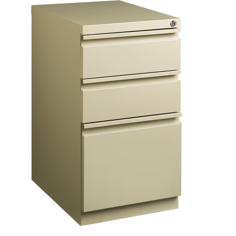 Lorell 20" Box/Box/File Mobile File Cabinet with Full-Width Pull - 15" x 20" x 27.8" - Letter - Ball-bearing Suspension, Security Lock, Recessed Handle - Putty - Steel - Recycled. Picture 1