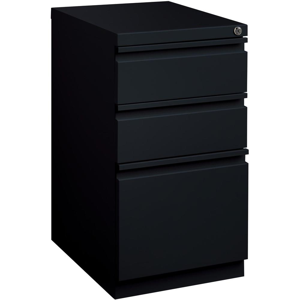 Lorell 20" Box/Box/File Mobile File Cabinet with Full-Width Pull - 15" x 20" x 27.8" - Letter - Ball-bearing Suspension, Recessed Handle, Security Lock - Black - Steel - Recycled. Picture 1
