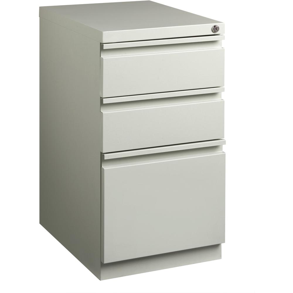 Lorell 20" Box/Box/File Mobile File Cabinet with Full-Width Pull - 15" x 20" x 27.8" - Letter - Security Lock, Recessed Handle, Ball-bearing Suspension - Light Gray - Steel - Recycled. Picture 1