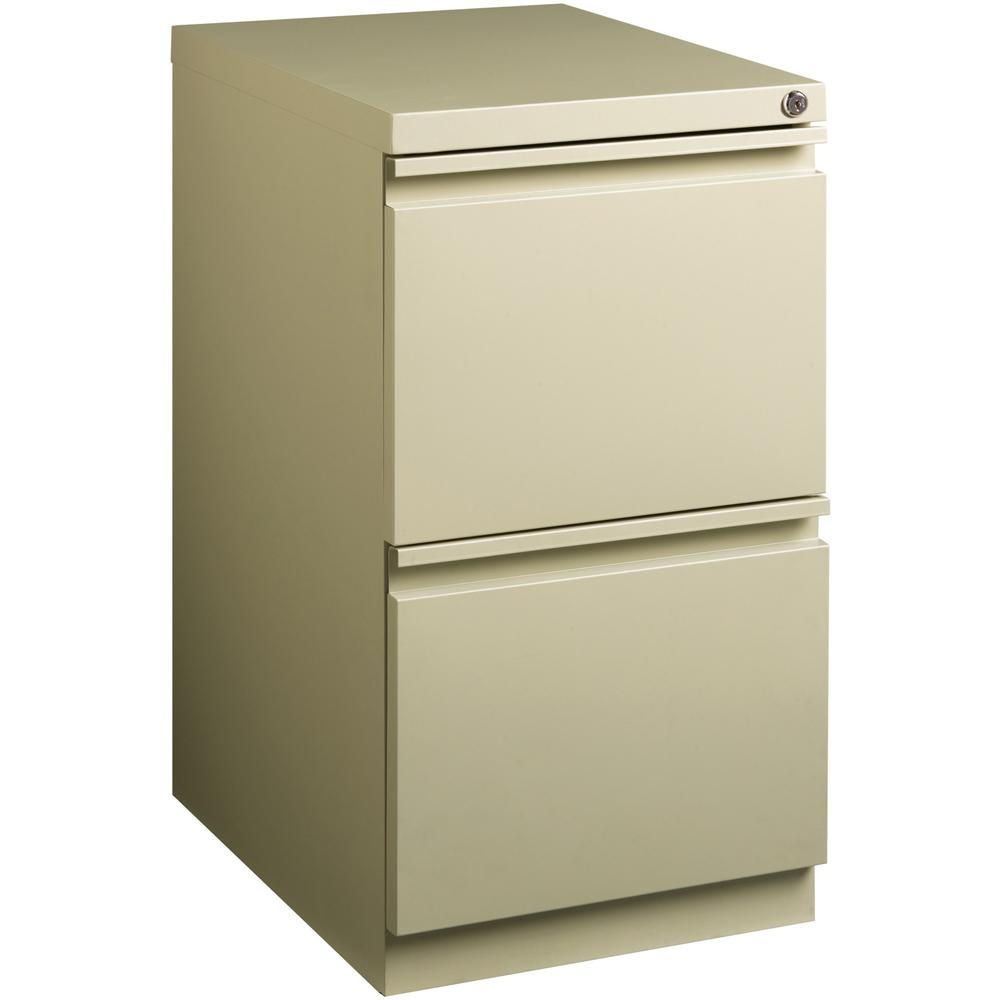Lorell 20" File/File Mobile File Cabinet with Full-Width Pull - 15" x 20" x 27.8" - Letter - Recessed Handle, Ball-bearing Suspension, Security Lock - Putty - Steel - Recycled. Picture 1