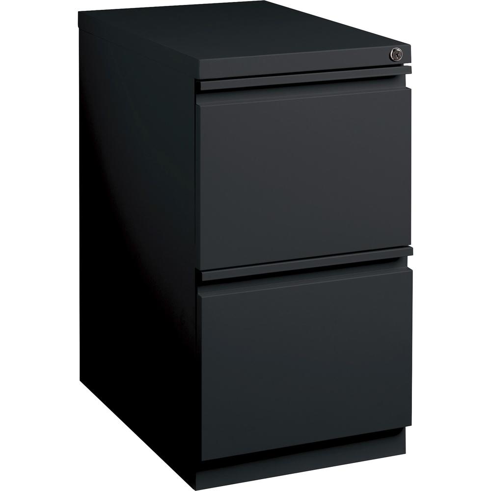 Lorell 20" File/File Mobile File Cabinet with Full-Width Pull - 15" x 20" x 27.8" - Letter - Security Lock, Ball-bearing Suspension, Recessed Handle - Black - Steel - Recycled. Picture 1
