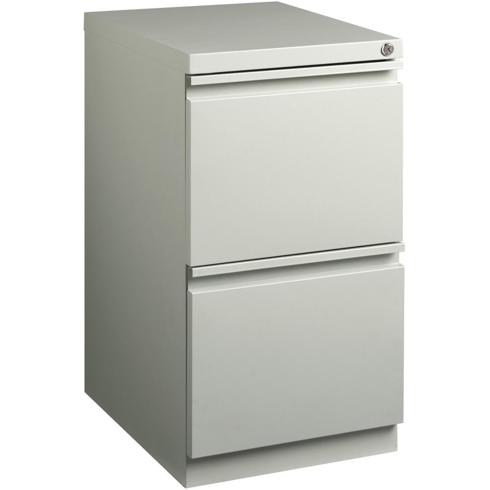 Lorell 20" File/File Mobile File Cabinet with Full-Width Pull - 15" x 20" x 27.8" - Letter - Ball-bearing Suspension, Recessed Handle, Security Lock - Light Gray - Steel - Recycled. Picture 1