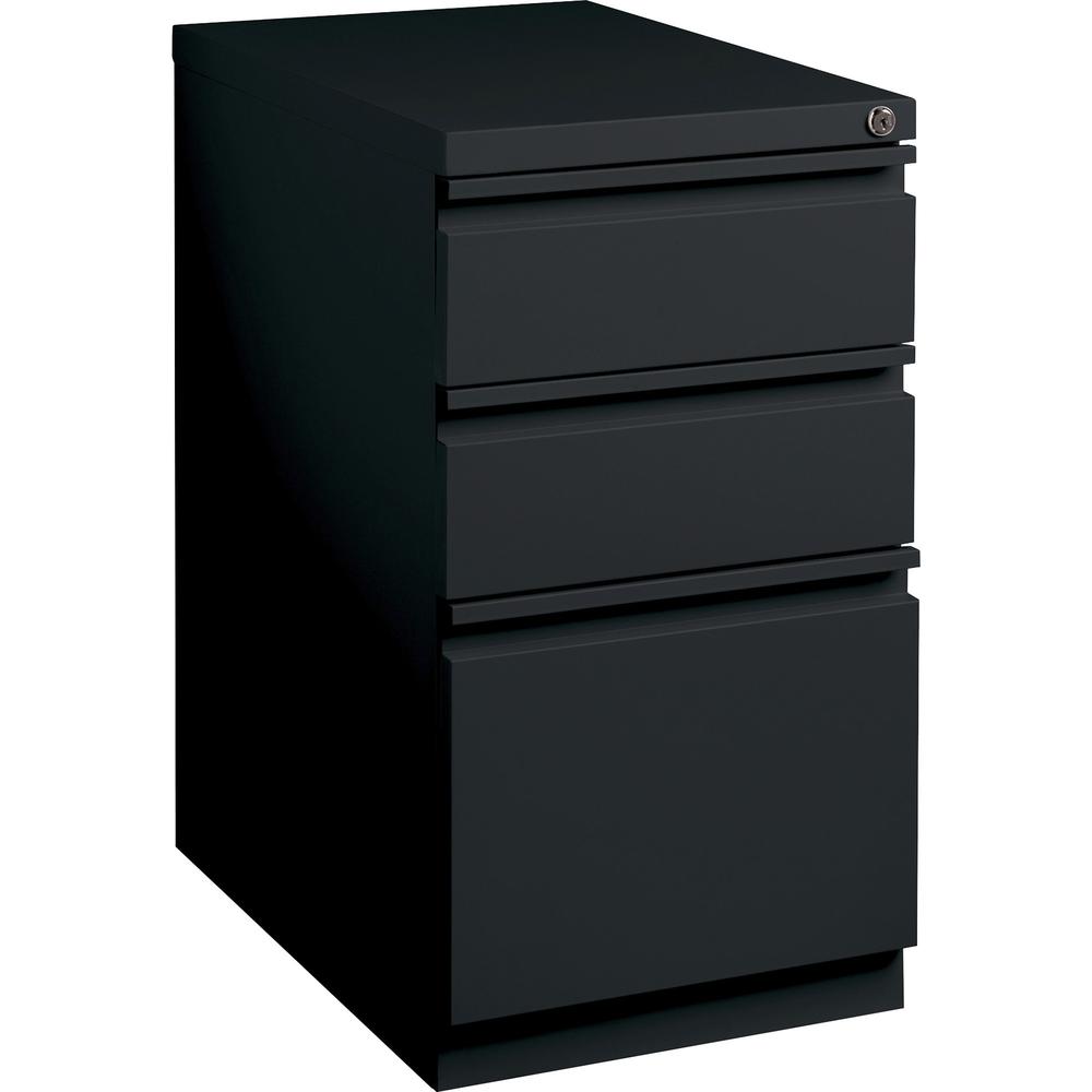 Lorell 23" Box/Box/File Mobile File Cabinet with Full-Width Pull - 15" x 22.9" x 27.8" - Letter - Vertical - Security Lock, Recessed Handle, Ball-bearing Suspension - Black - Steel - Recycled. Picture 1