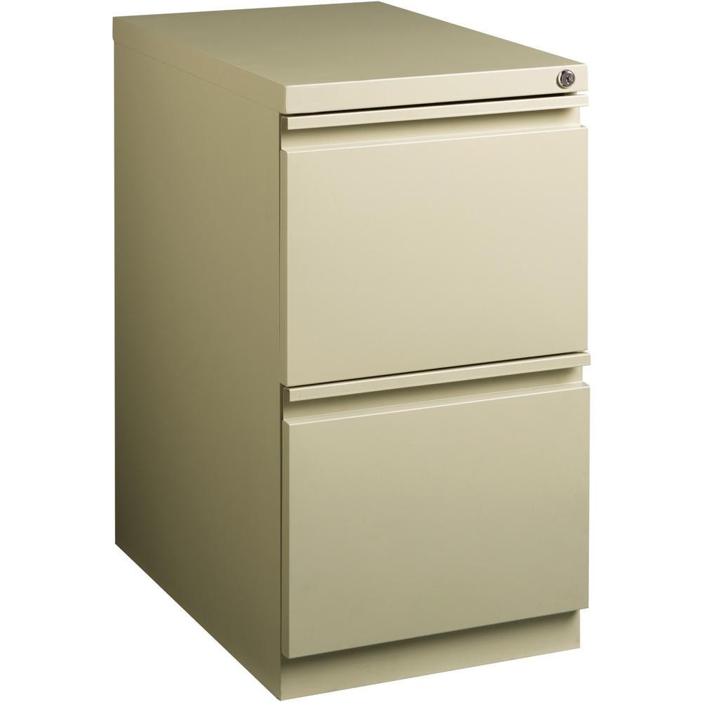 Lorell 23" File/File Mobile File Cabinet with Full-Width Pull - 15" x 22.9" x 27.8" - Letter - Ball-bearing Suspension, Security Lock, Recessed Handle - Putty - Steel - Recycled. Picture 1