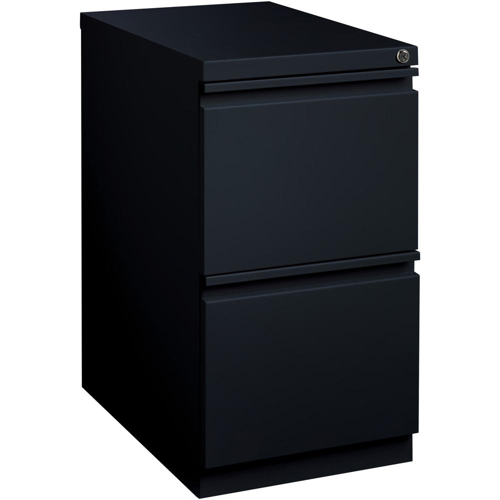 Lorell 23" File/File Mobile File Cabinet with Full-Width Pull - 15" x 22.9" x 27.8" - Letter - Vertical - Recessed Handle, Ball-bearing Suspension, Security Lock - Black - Steel - Recycled. Picture 1