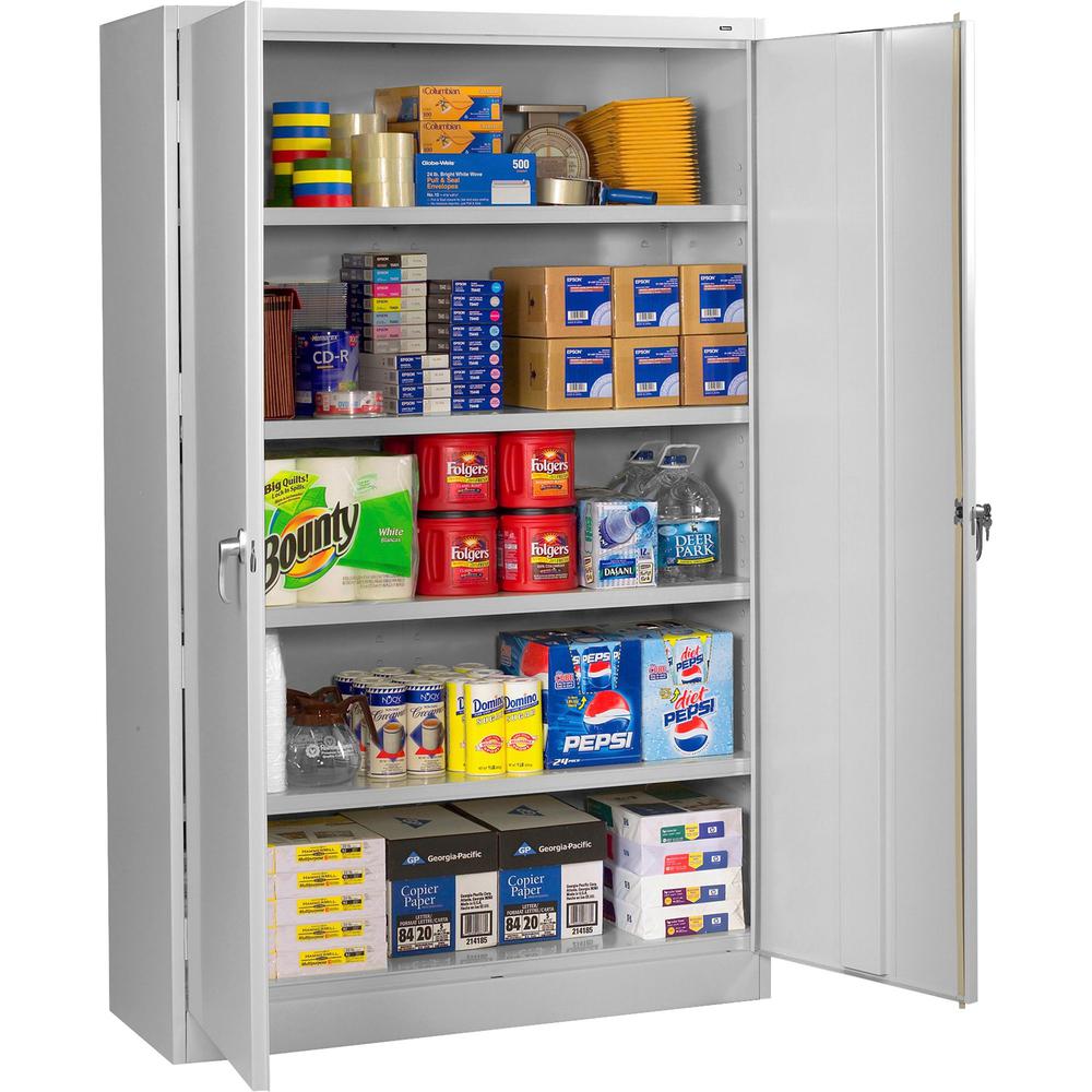 Tennsco Jumbo Storage Cabinet - 48" x 24" x 78" - 5 x Shelf(ves) - 2 x Door(s) - 2000 lb Load Capacity - Leveling Glide, Security Lock, Recessed Handle - Light Gray - Steel - Recycled. Picture 1