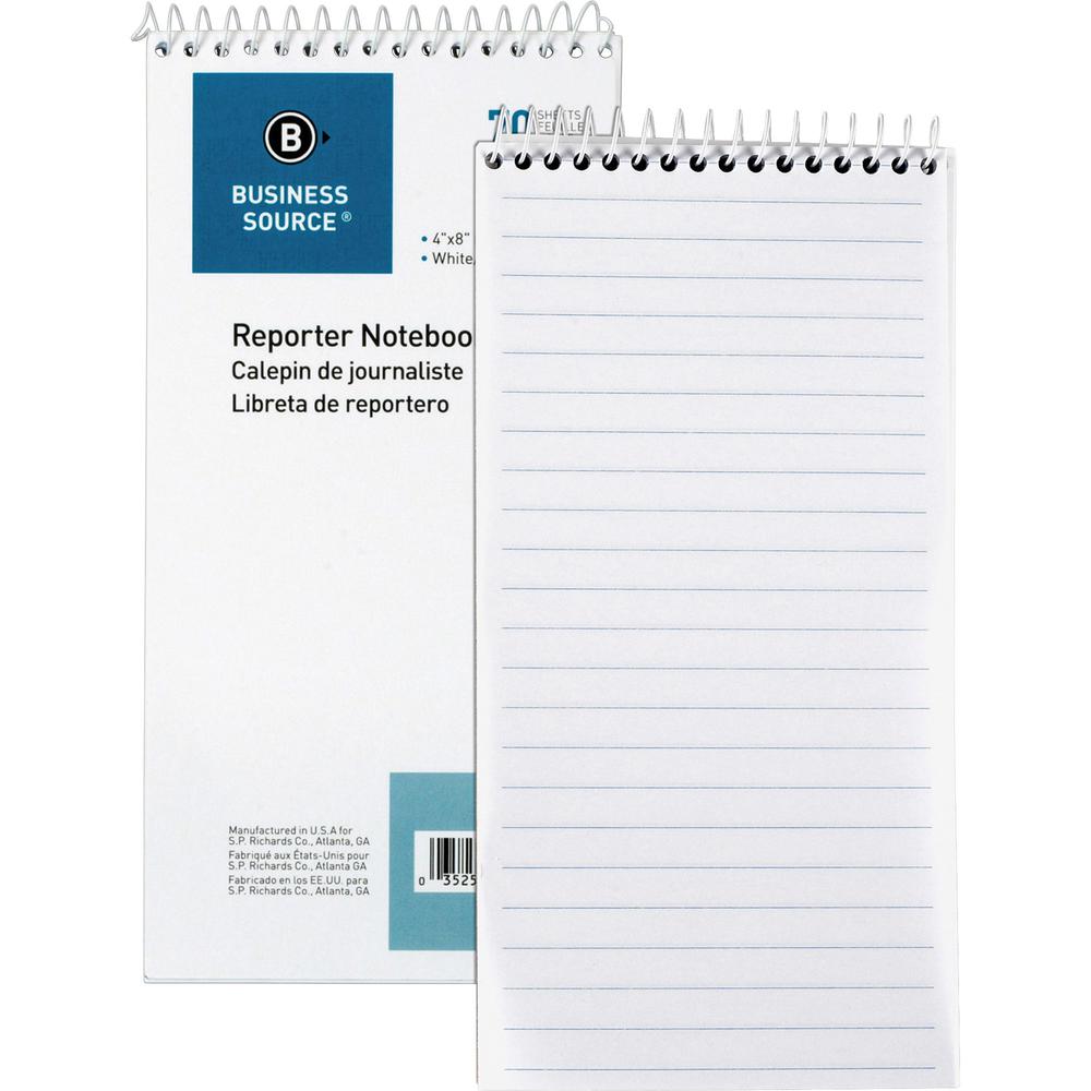 Business Source Coat Pocket-size Reporters Notebook - 70 Sheets - Spiral - 4" x 8" - White Paper - 1 Dozen. Picture 1