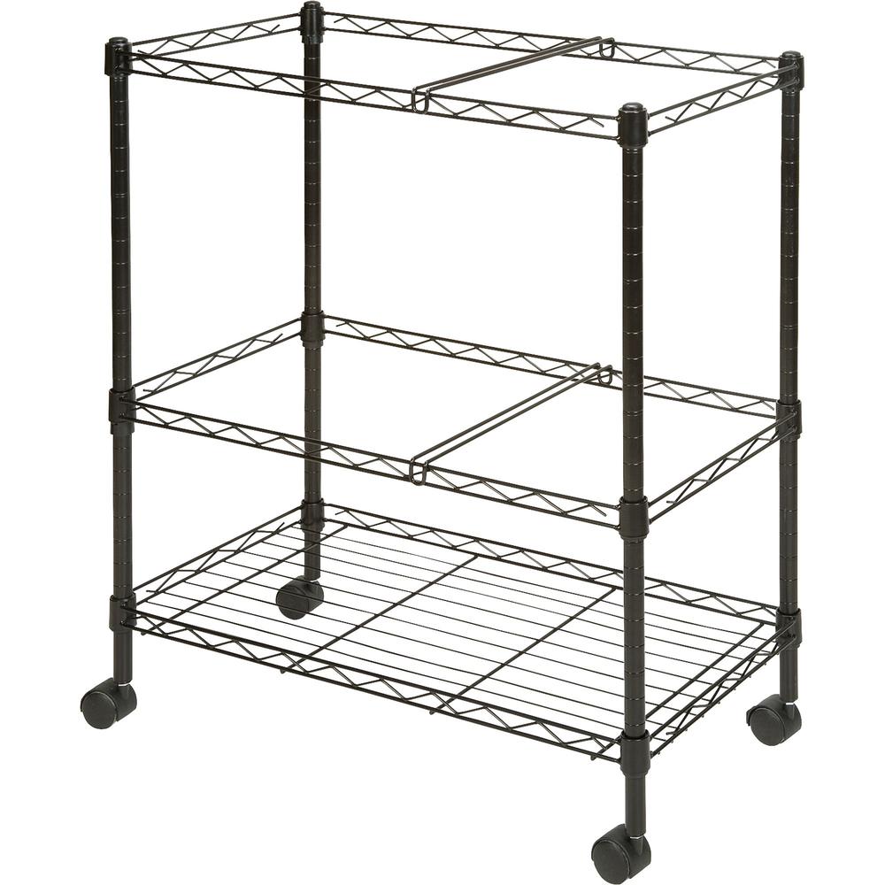 Lorell 2-Tier Wire Mobile File Cart - 4 Casters - Steel - x 26" Width x 12.5" Depth x 30" Height - Black - 1 Each. Picture 1