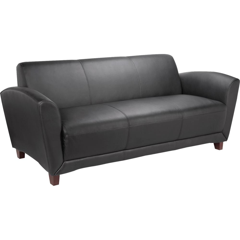 Lorell Reception Collection Black Leather Sofa - 75" x 34.5" x 31.3" - Leather Black Seat - 1 Each. Picture 1