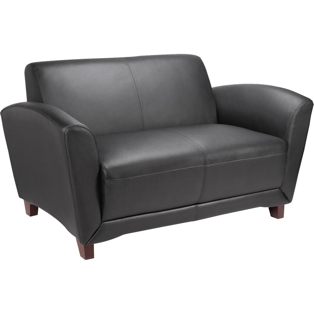 Lorell Accession Reception Loveseat - 55" x 34.5" x 31.3" - Leather Black Seat - Leather Black Back - 1 Each. Picture 1