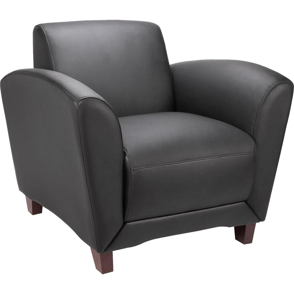 Lorell Reception Seating Club Chair - Black Leather Seat - Four-legged Base - Black - 1 Each. Picture 1
