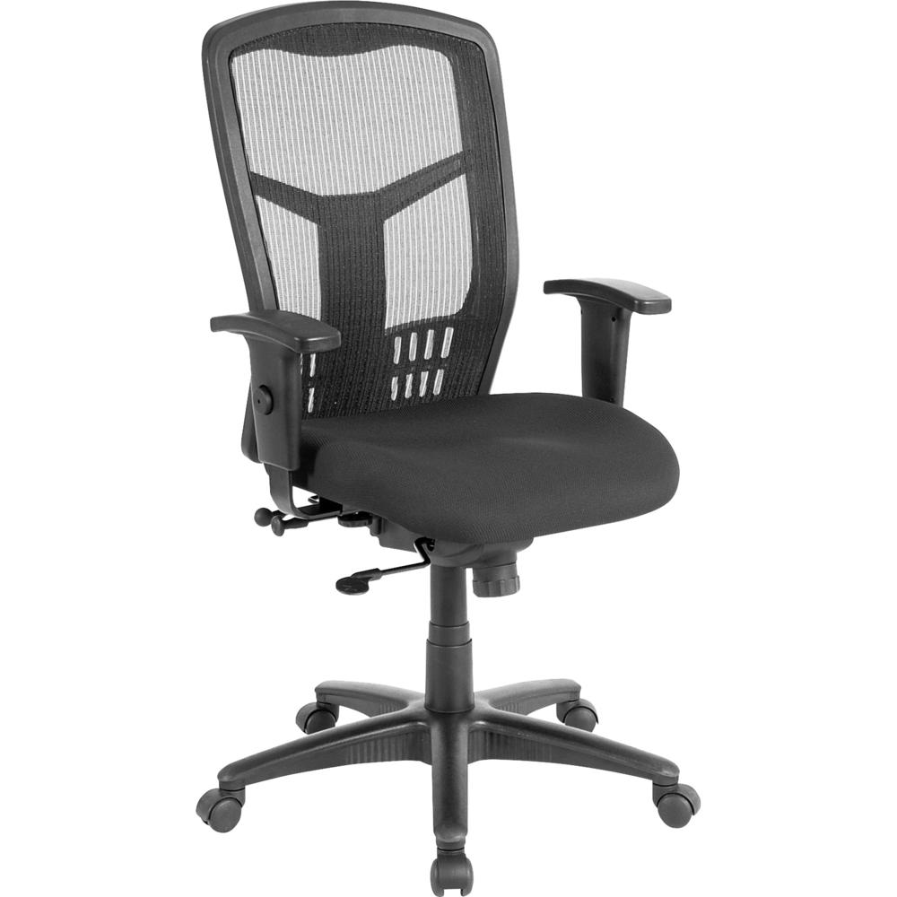 Lorell Executive High-back Swivel Chair - Black Fabric Seat - Steel Frame - Black - 1 Each. Picture 1