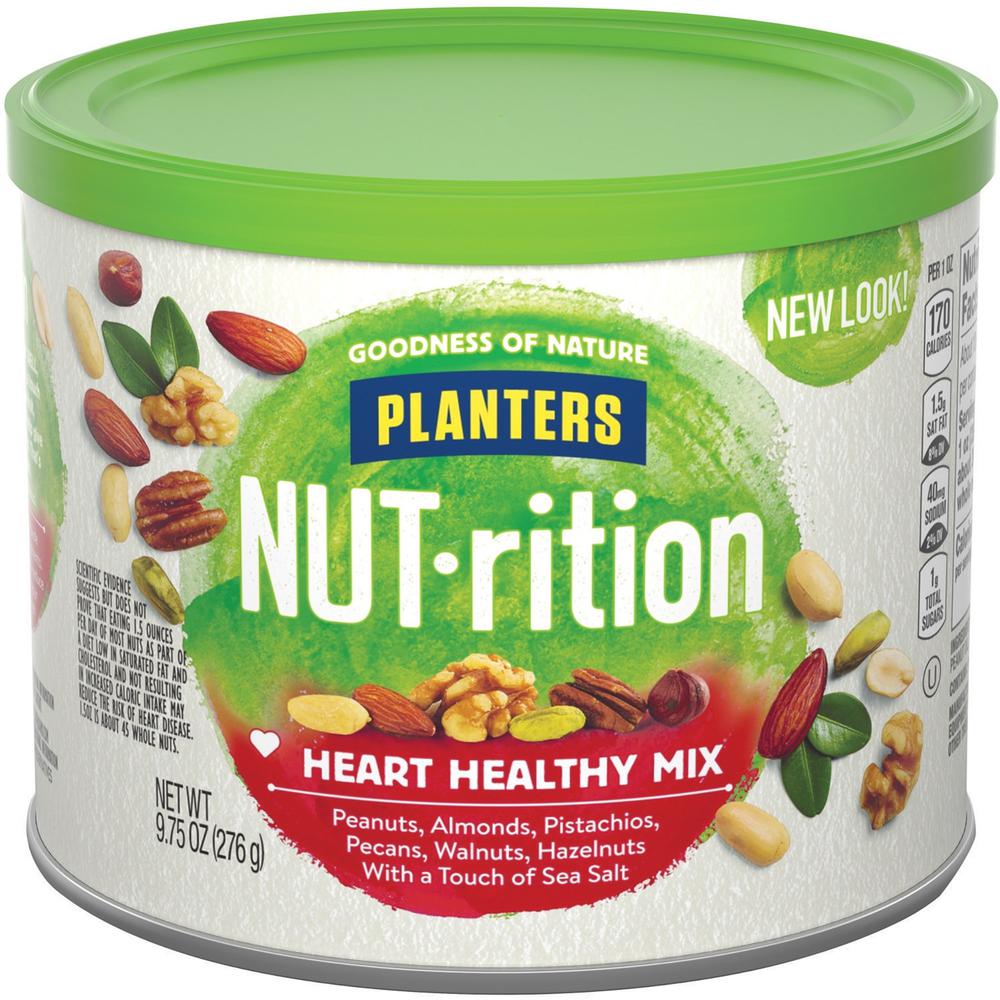 Planters Kraft NUT-rition Heart Healthy Mix - Resealable Container - Almond, Pecan, Hazelnut, Pistachio, Peanut, Walnut - 9.75 oz - 1 Each. Picture 1
