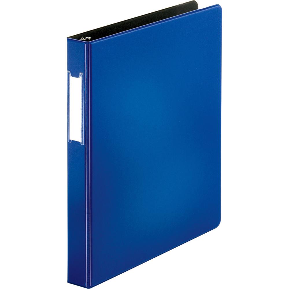 Business Source Slanted D-ring Binders - 1" Binder Capacity - 3 x D-Ring Fastener(s) - 2 Internal Pocket(s) - Chipboard, Polypropylene - Blue - PVC-free, Non-stick, Spine Label, Gap-free Ring, Non-gla. Picture 1