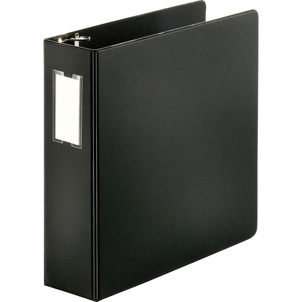 Business Source Slanted D-ring Binders - 3" Binder Capacity - 3 x D-Ring Fastener(s) - 2 Internal Pocket(s) - Chipboard, Polypropylene - Black - Refillable, Non-stick, Spine Label, Gap-free Ring, Non-. Picture 1