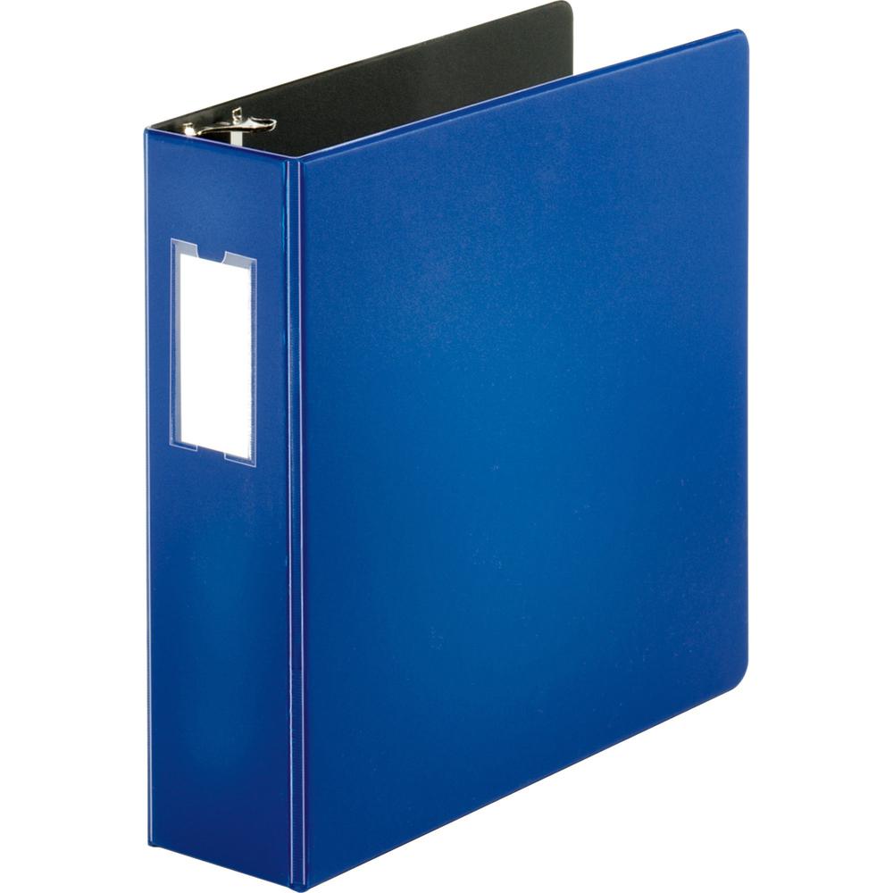Business Source Slanted D-ring Binders - 3" Binder Capacity - 3 x D-Ring Fastener(s) - 2 Internal Pocket(s) - Chipboard, Polypropylene - Blue - PVC-free, Non-stick, Spine Label, Gap-free Ring, Non-gla. Picture 1