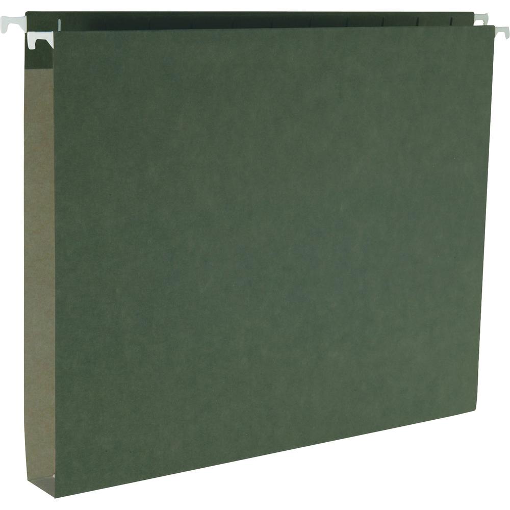 Business Source 1/5 Tab Cut Letter Recycled Hanging Folder - 8 1/2" x 11" - 1" Expansion - Standard Green - 10% Recycled - 25 / Box. Picture 1