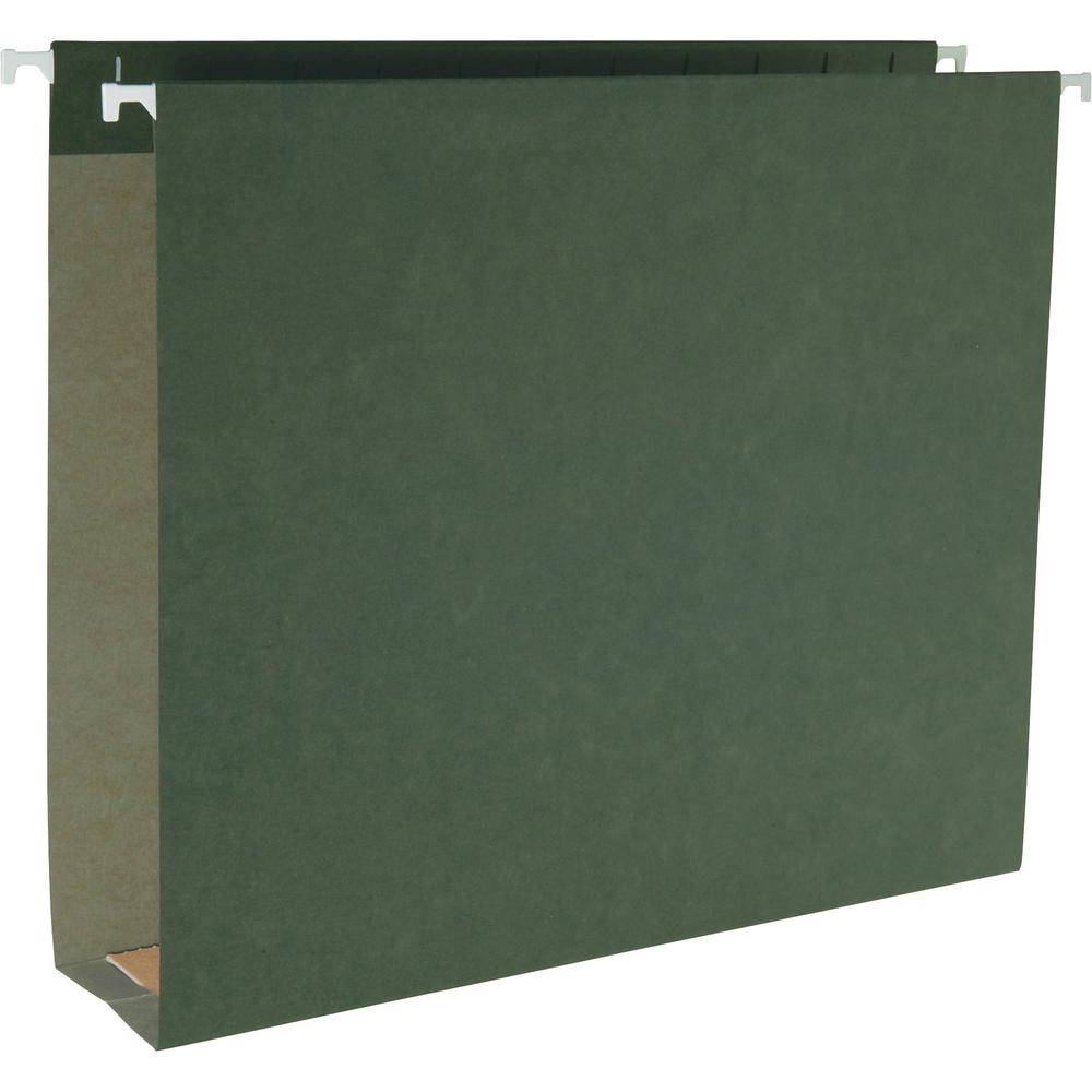 Business Source 1/5 Tab Cut Letter Recycled Hanging Folder - 8 1/2" x 11" - 2" Expansion - Standard Green - 10% Recycled - 25 / Box. Picture 1