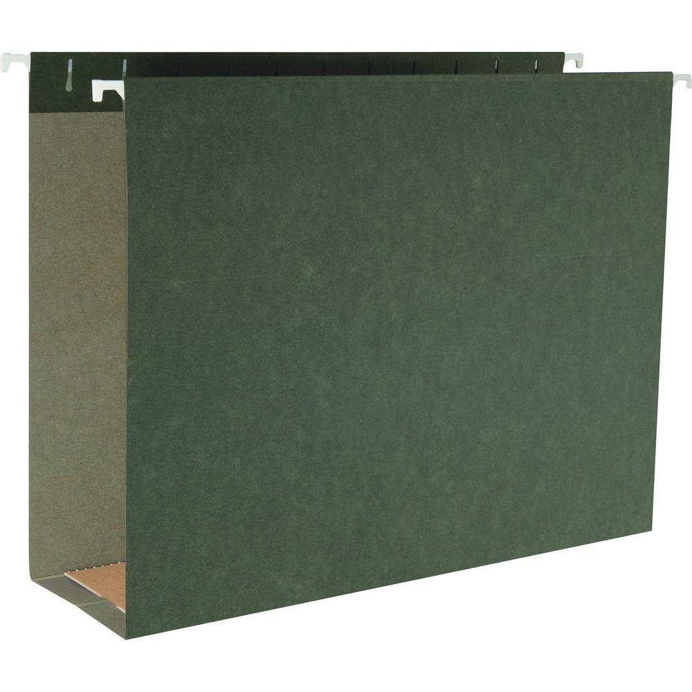 Business Source 1/5 Tab Cut Letter Recycled Hanging Folder - 8 1/2" x 11" - 3" Expansion - Standard Green - 10% Recycled - 25 / Box. The main picture.