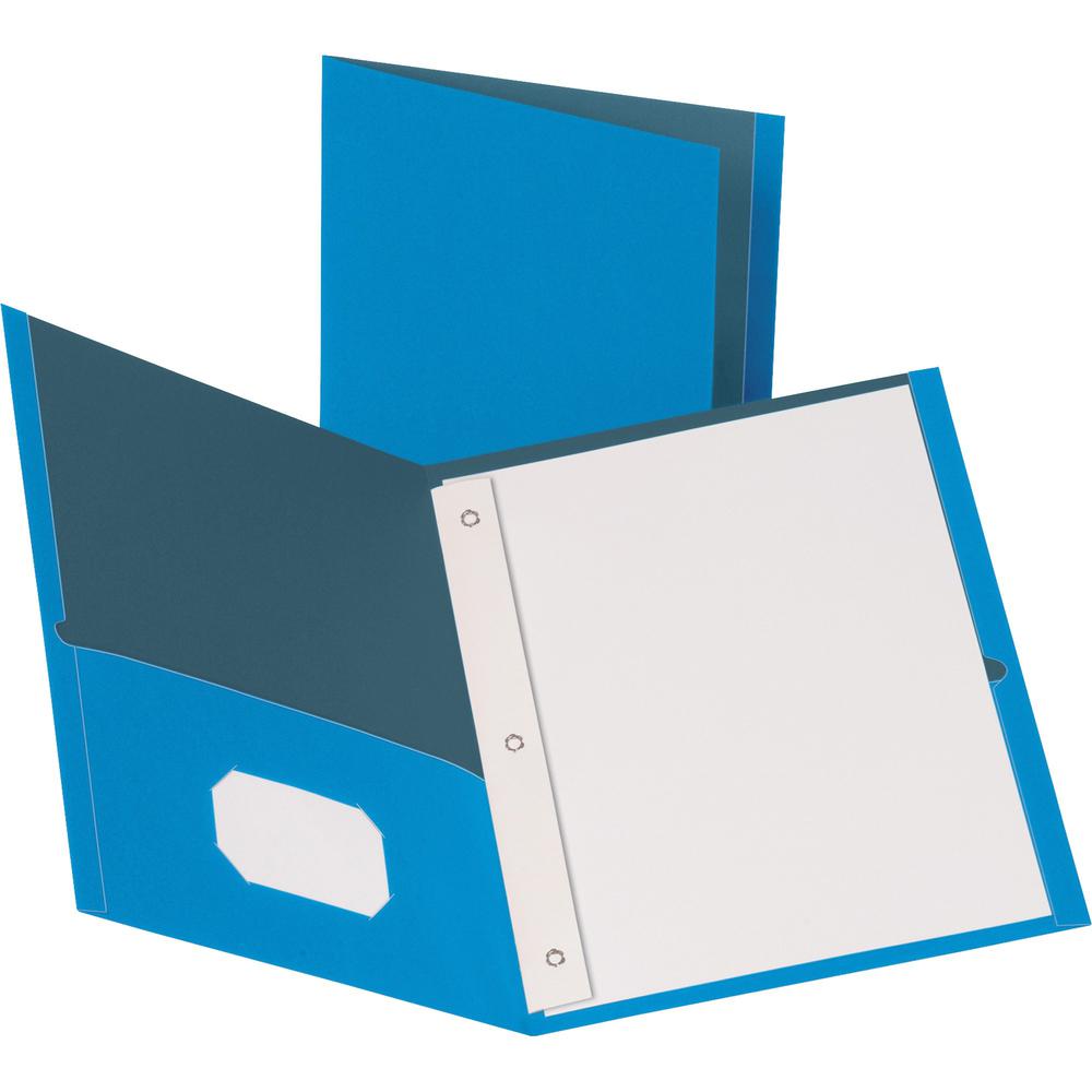 Business Source Letter Recycled Pocket Folder - 8 1/2" x 11" - 100 Sheet Capacity - 3 x Prong Fastener(s) - 1/2" Fastener Capacity - 2 Inside Front & Back Pocket(s) - Leatherette - Light Blue - 35% Re. Picture 1