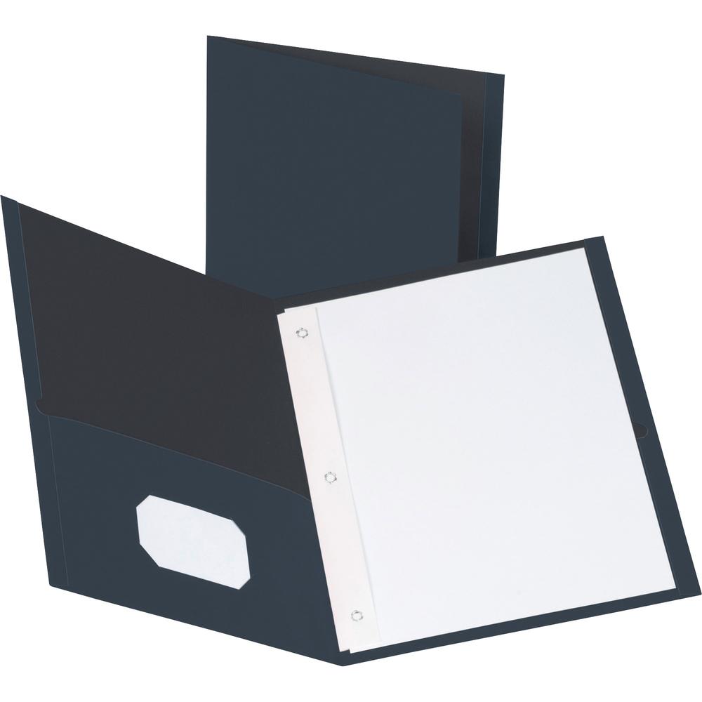 Business Source Letter Recycled Pocket Folder - 8 1/2" x 11" - 100 Sheet Capacity - 3 x Prong Fastener(s) - 1/2" Fastener Capacity - 2 Inside Front & Back Pocket(s) - Leatherette - Dark Blue - 35% Rec. Picture 1