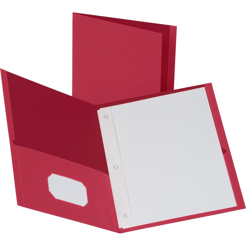 Business Source Letter Recycled Pocket Folder - 8 1/2" x 11" - 100 Sheet Capacity - 3 x Prong Fastener(s) - 1/2" Fastener Capacity - 2 Inside Front & Back Pocket(s) - Leatherette - Red - 35% Recycled . Picture 1