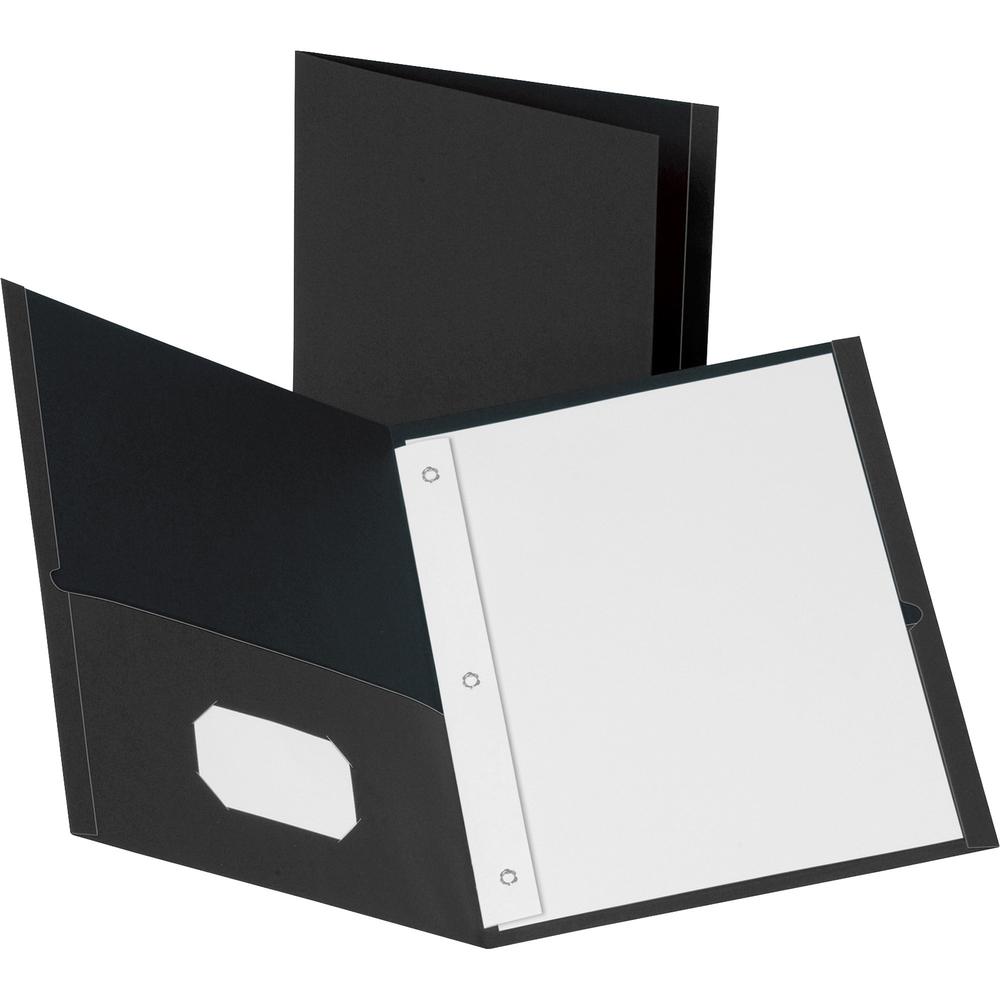 Business Source Letter Recycled Pocket Folder - 8 1/2" x 11" - 100 Sheet Capacity - 3 x Prong Fastener(s) - 2 Inside Front & Back Pocket(s) - Leatherette - Black - 35% Recycled - 25 / Box. Picture 1