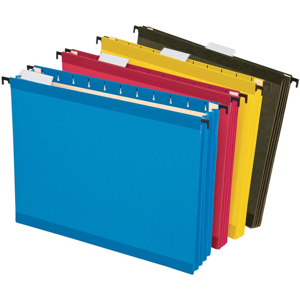 Pendaflex SureHook Letter Recycled Hanging Folder - 3 1/2" Folder Capacity - 8 1/2" x 11" - 3 1/2" Expansion - Poly - Blue, Red, Yellow, Standard Green - 10% Recycled - 4 / Pack. Picture 1