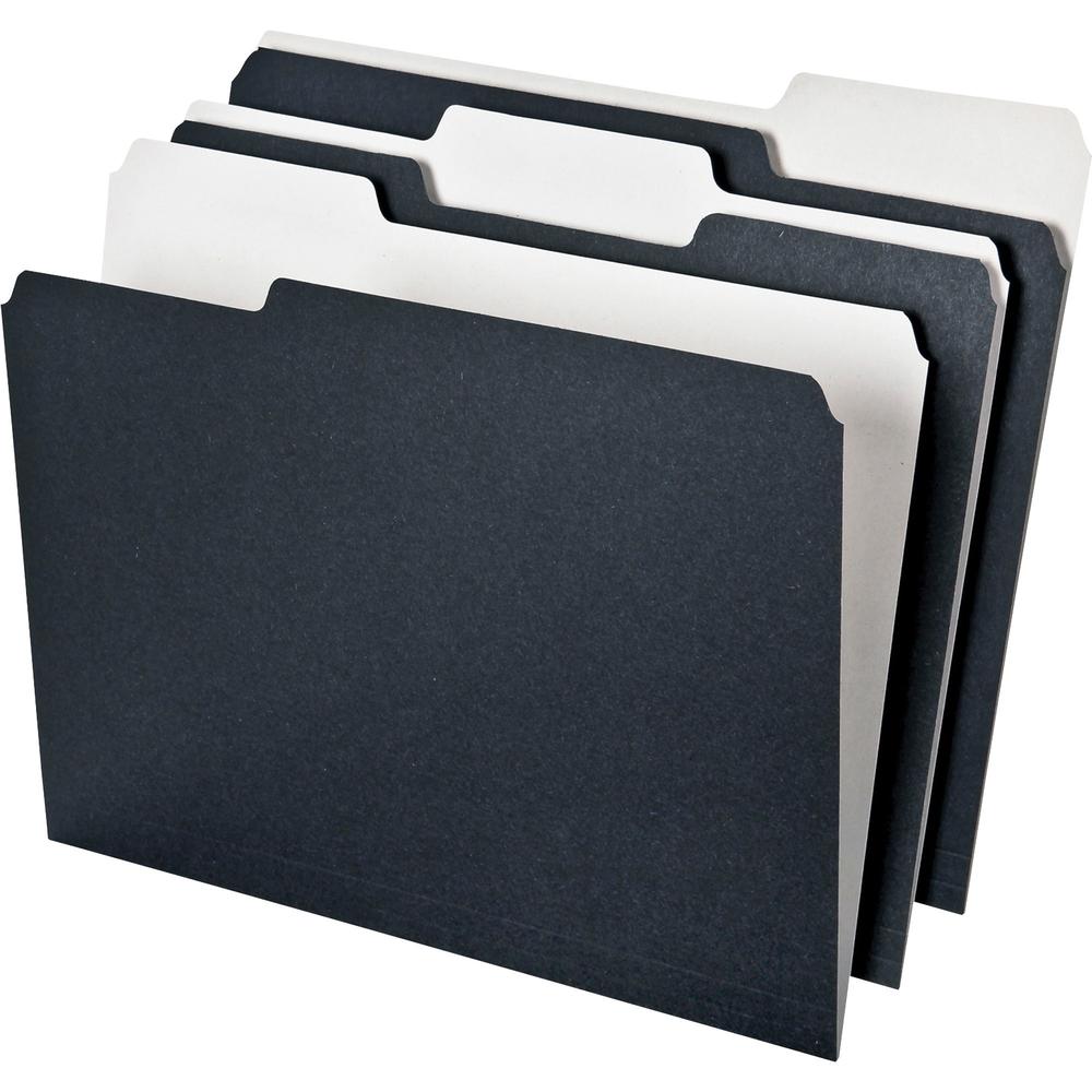 Pendaflex 1/3 Tab Cut Recycled Top Tab File Folder - Top Tab Location - Assorted Position Tab Position - Black, White - 100% Recycled - 50 / Pack. Picture 1