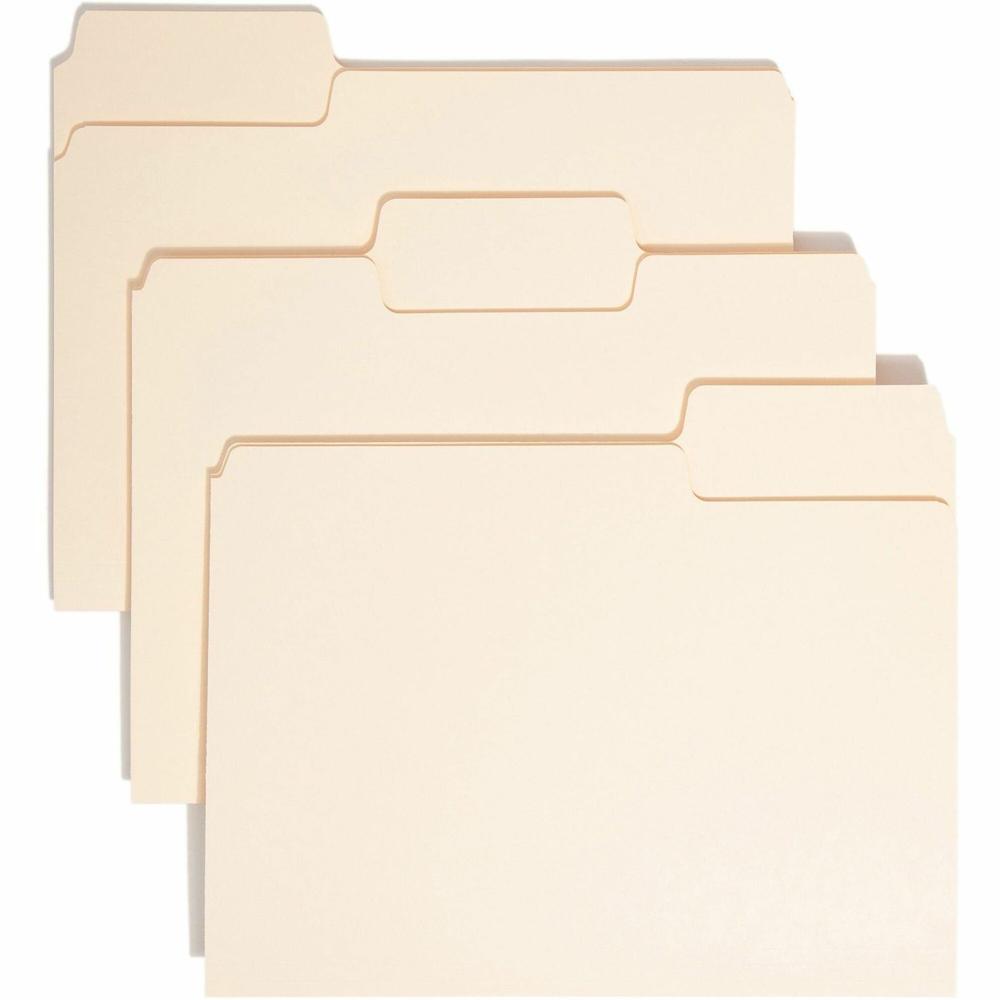 Smead SuperTab 1/3 Tab Cut Letter Recycled Top Tab File Folder - 8 1/2" x 11" - 3/4" Expansion - Top Tab Location - Assorted Position Tab Position - Manila - Manila - 10% Recycled - 50 / Box. Picture 1