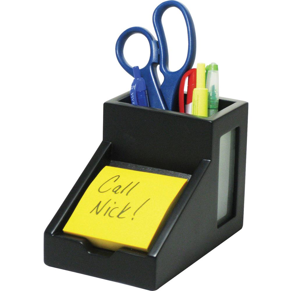 Victor 9505-5 Midnight Black Pencil Cup with Note Holder - 4.4" x 5.6" x 3.9" - Wood, Glass - 1 Each - Black. The main picture.