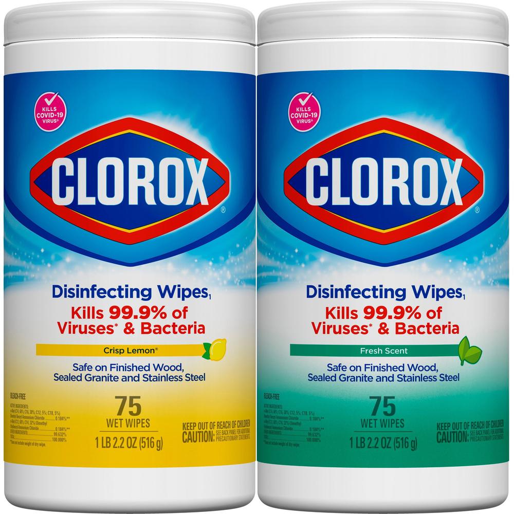 Clorox Disinfecting Cleaning Wipes Value Pack - Bleach-Free - Ready-To-Use Wipe - Citrus Blend, Fresh Scent - 75 / Canister - 150 / Pack - White. The main picture.