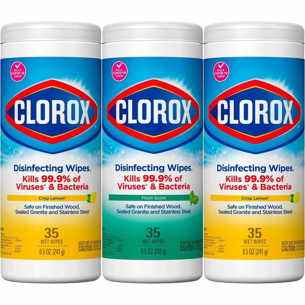 Clorox Disinfecting Cleaning Wipes Value Pack - For Multi Surface - Ready-To-Use - Fresh, Citrus Blend Scent - 35 / Canister - 3 / Pack - Pre-moistened, Disposable - White. The main picture.