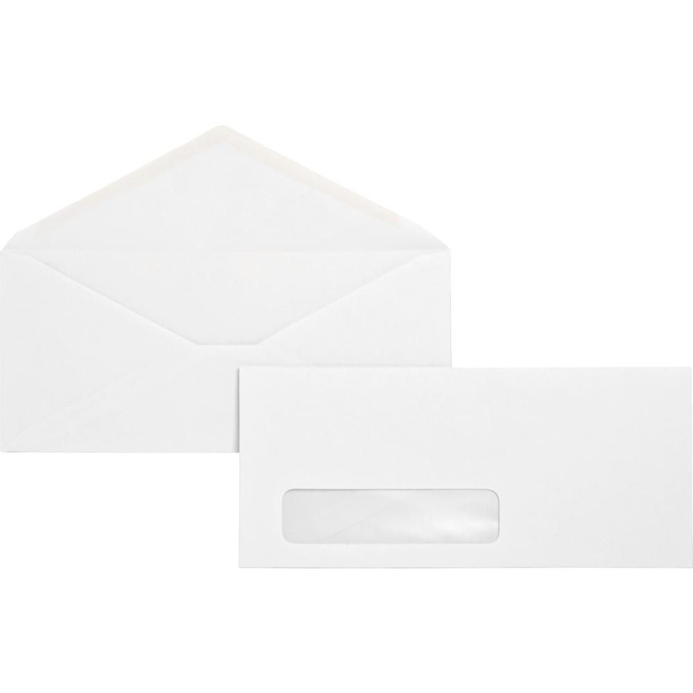 Business Source No. 10 Diagonal Seam Window Envelopes - Single Window - #10 - 4 1/8" Width x 9 1/2" Length - 24 lb - Gummed - Wove - 500 / Box - White. The main picture.