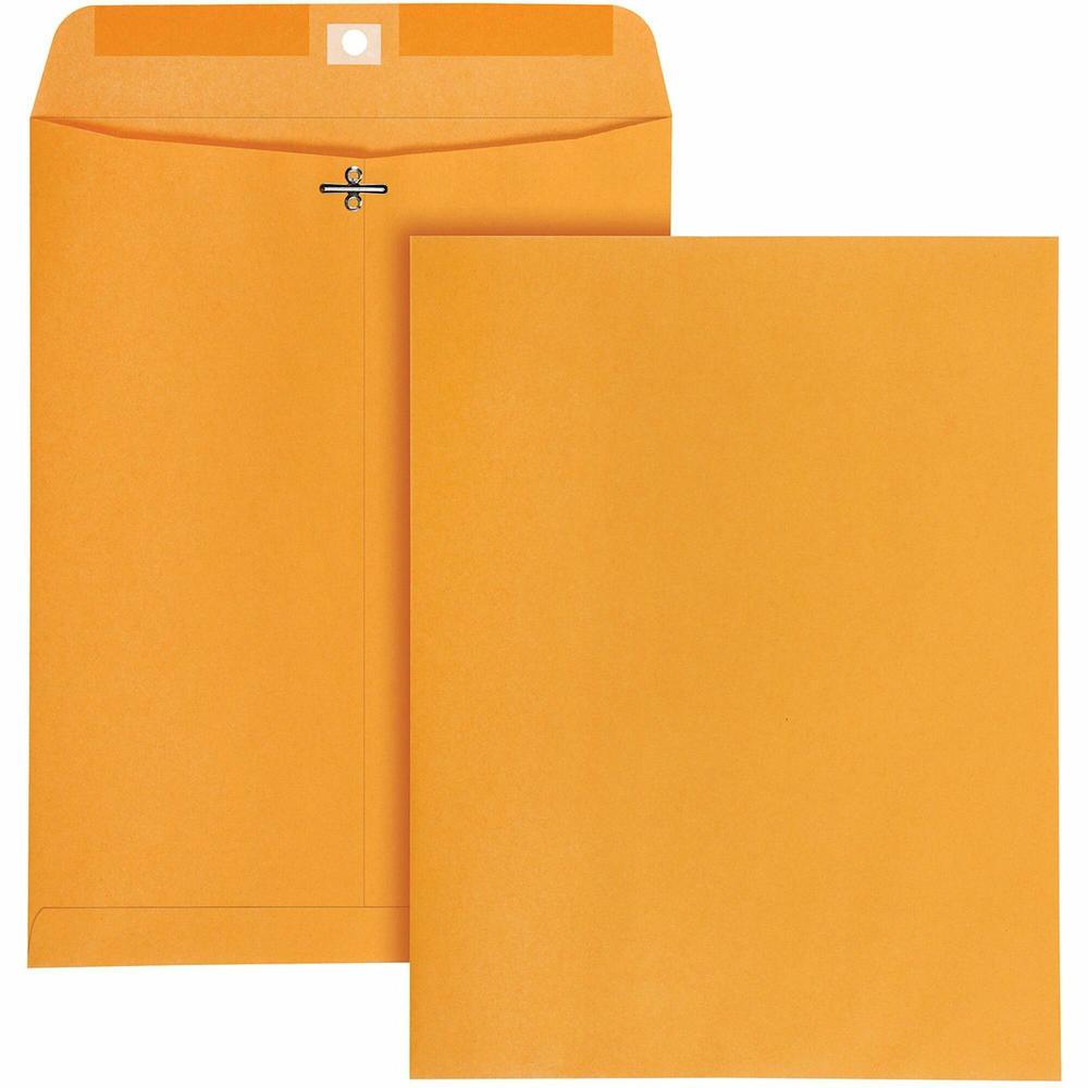 Quality Park 10 x 13 High Bulk Clasp Envelopes with Deeply Gummed Flaps - Clasp - 10" Width x 13" Length - Gummed - Kraft - 100 / Box - Clear. Picture 1