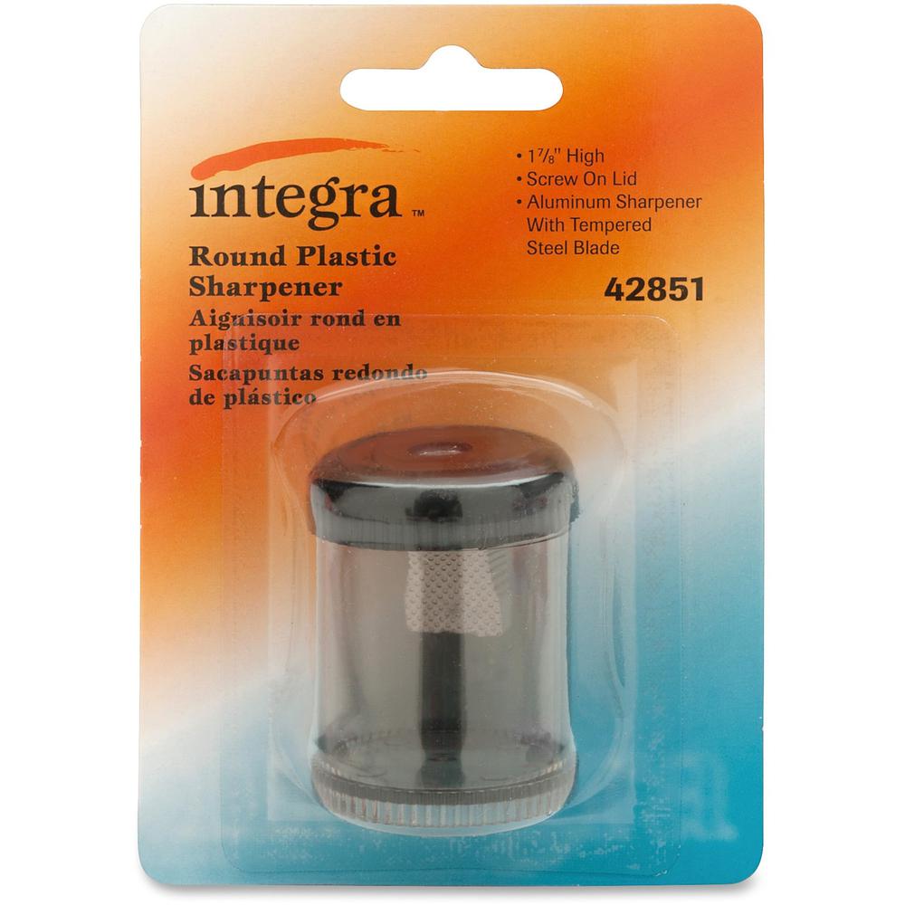 Integra Handheld 1-hole Pencil Sharpener Canister - Desktop, Handheld - 1 Hole(s) - Plastic, Aluminum - Smoke - 1 Each. Picture 1
