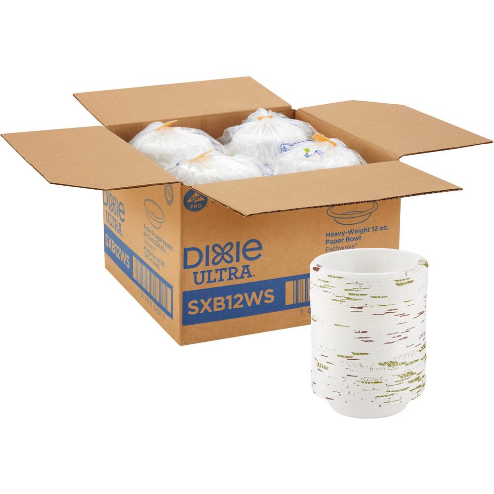 Dixie Ultra&reg; Pathways 12 oz Heavyweight Paper Bowls by GP Pro - 125 / Pack - Microwave Safe - White - Paper Body - 4 / Carton. Picture 1