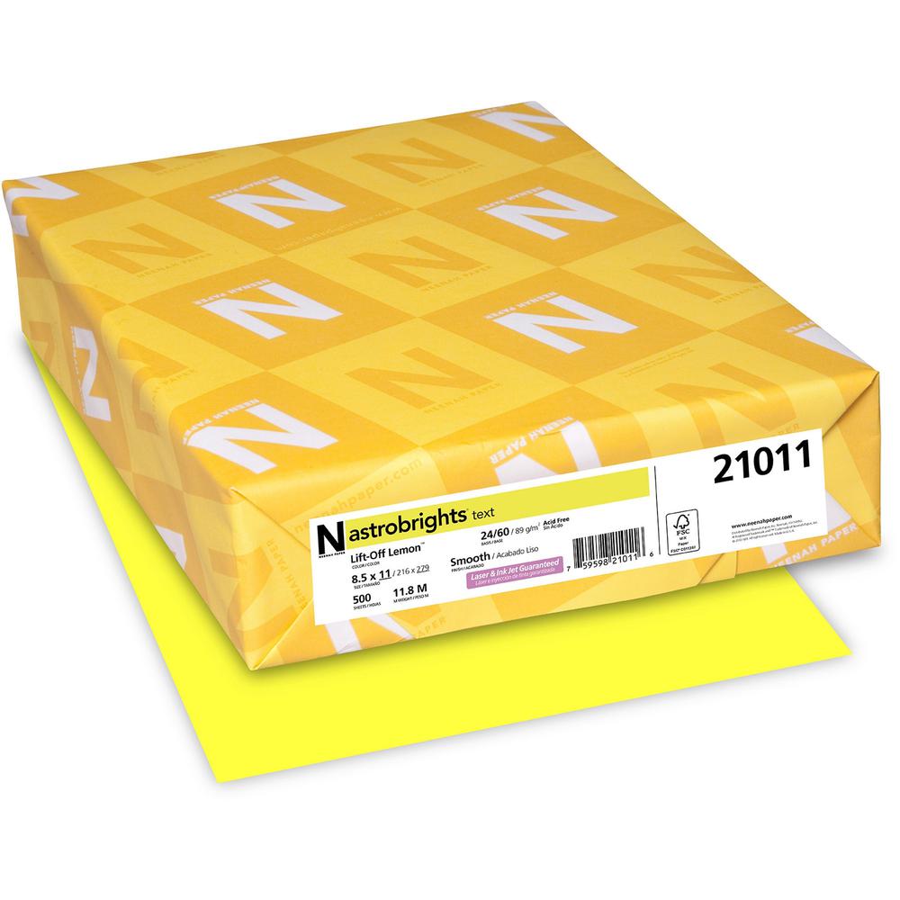 Astrobrights Laser, Inkjet Colored Paper - Lemon (Yellow) - Letter - 8 1/2" x 11" - 24 lb Basis Weight - 500 / Ream - FSC - Acid-free, Lignin-free. Picture 1